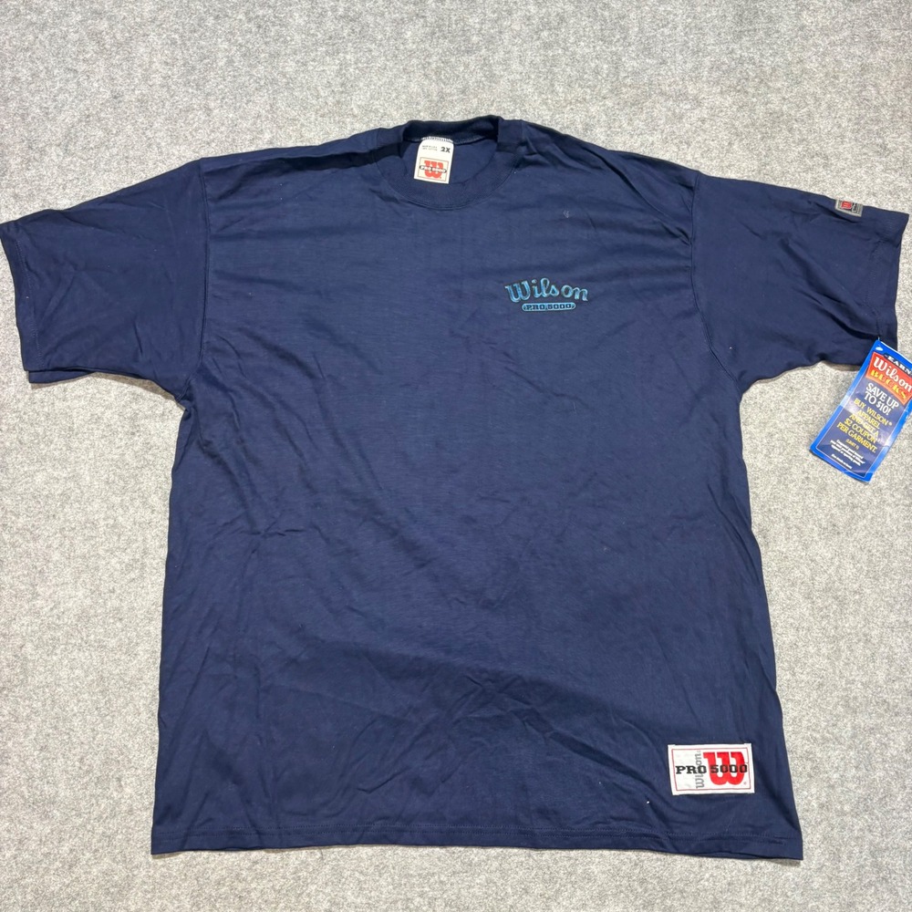 Vintage Wilson Pro 5000 T-Shirt Mens 2XL Navy Blue Cotton Made in USA NWT 90s